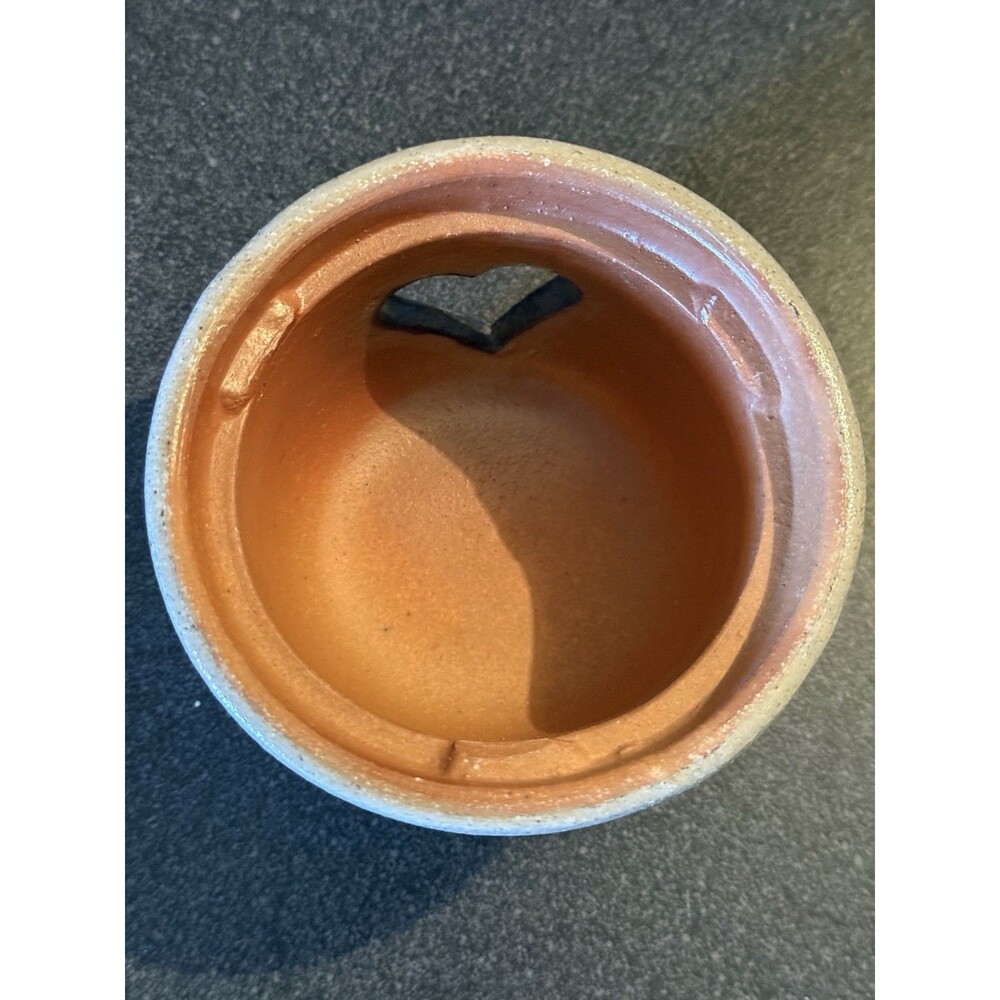 VTG 1987 Rowe Pottery Salt Glazed Blue Heart Hand Thrown Crock Candle Cottage - Picture 4 of 6